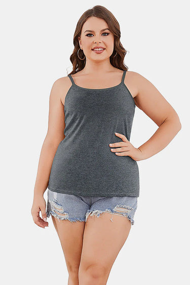 Gray Cotton Camisole Tank Top with Shelf Bra